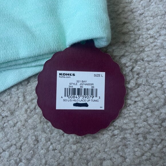 NWT Lace-Up Hoodie Tunic Mint Green SO by Kohls Size L - Picture 3 of 8